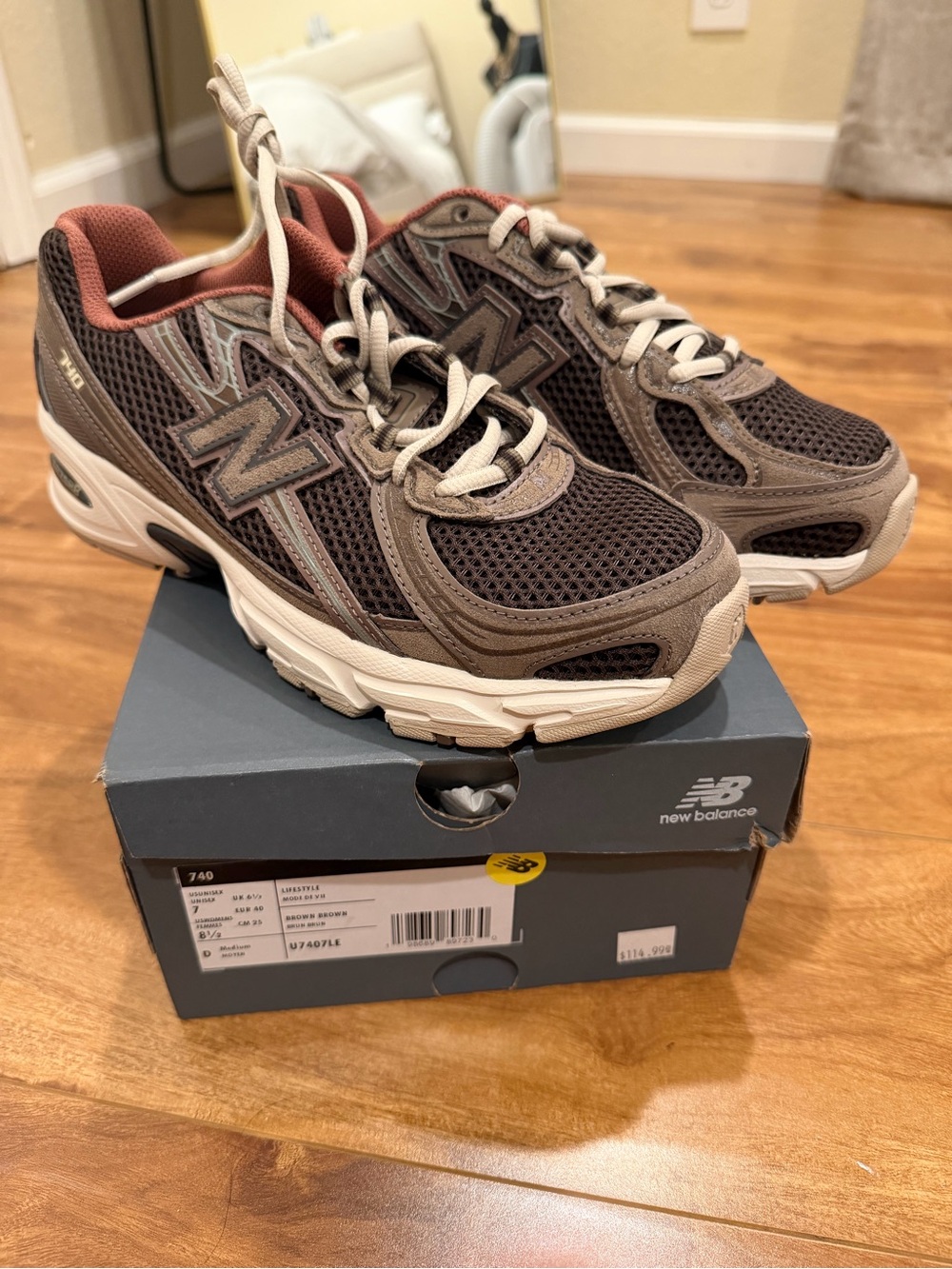 New Balance Women's 740 Brown and Cream Mesh Sneakers